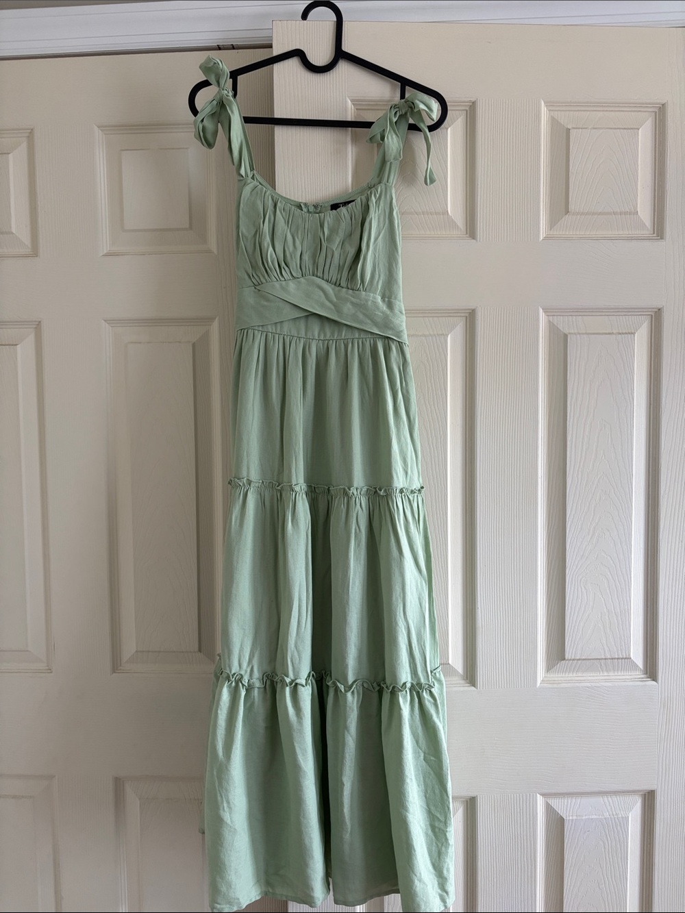 Trixxi Sage Green Tie-Shoulder Maxi Dress